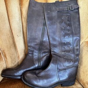 Vince Camuto Dark Brown Leather Studded Knee Boots 8.5 Fido